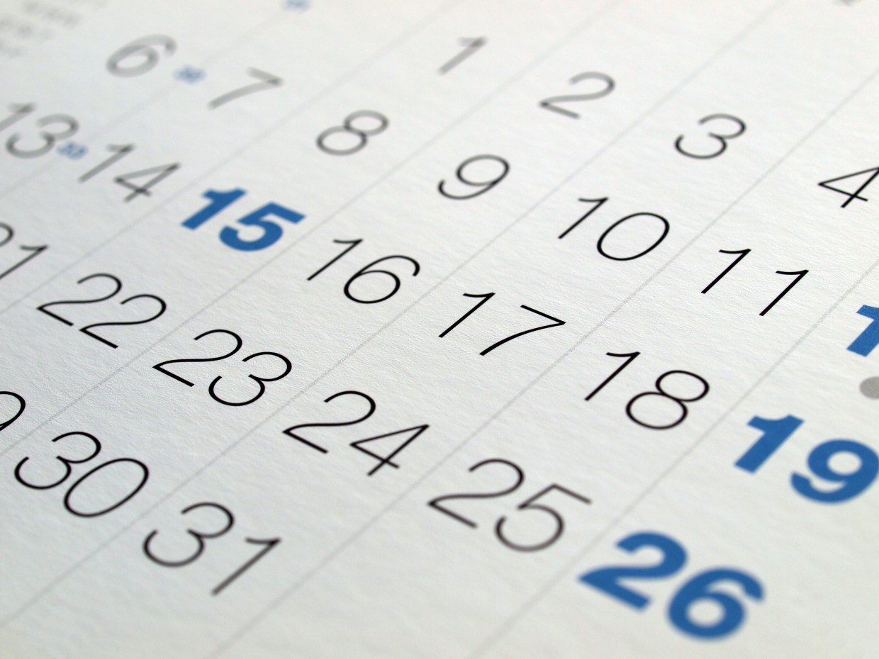 Detail of a calendar page with dates