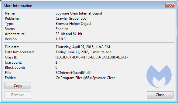 BHO details PUP.Optional.SpywareClear