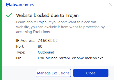 Malwarebytes blocks 74.50.65.52