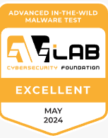 AVLab hat Malwarebytes im Mai 2024 mit "Excellent" bewertet. Gelbes, weißes und schwarzes Auszeichnungsabzeichen.