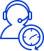 blue outline icon of a customer service person with a headset on
